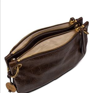 Kiera Double Zip Crocodile-Embossed Leather
